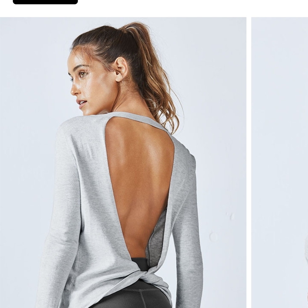 Fabletics Open Back Gray Long Sleeve Top